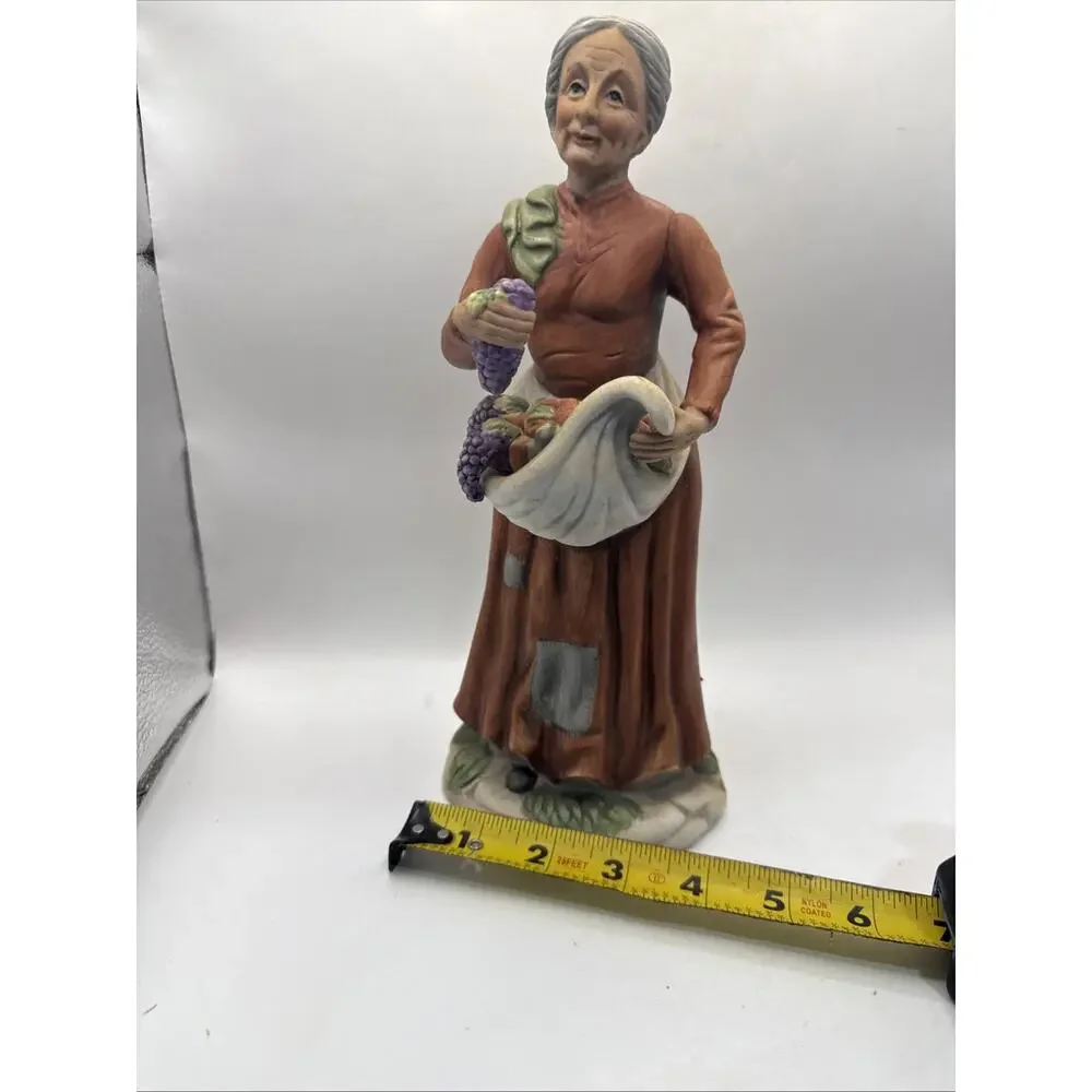 Vintage Frankel Porcelain Old Woman Figurine w/ Fruit Grapes Cornucopia Taiwan *